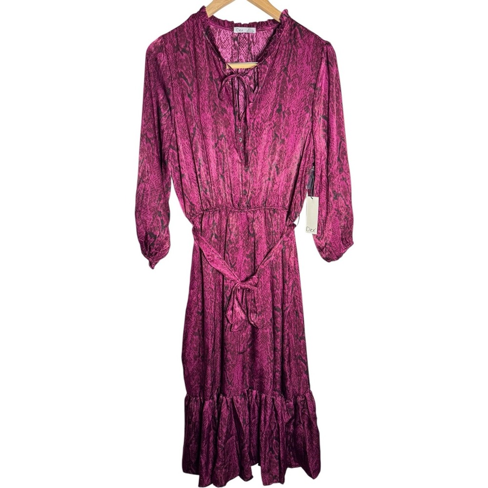 Dex Clothing Elastic Waist Midi Dress In Magenta Large New Tie Waist Lightweight